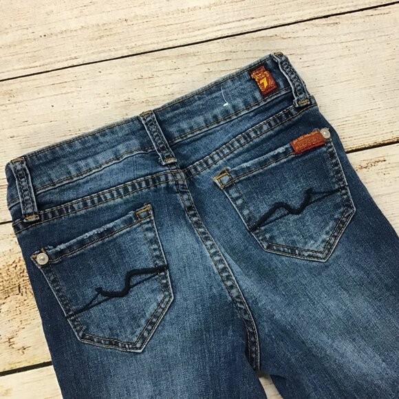 Girls Seven 7 For All Mankind Ankle Skinny Slanted Hem Distressed Jeans Size 8 - Picture 9 of 9